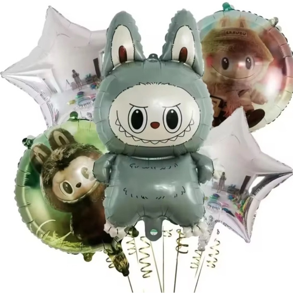 Labubu Character Foil Balloons Set - Silver and Gray